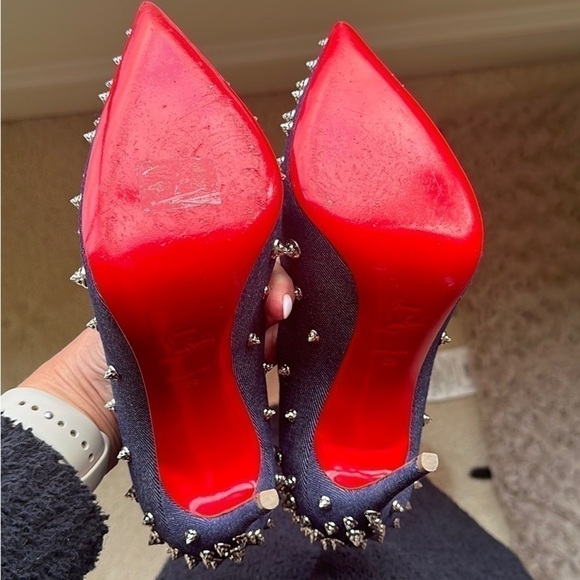 Louboutin Aimantaclou Studded Blue Denim Pumps Heels Size 39 - Picture 15 of 16
